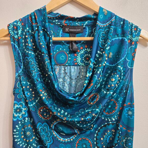 INC Women Y2K Fairy Boho Beaded Sequins Going Out Paisley Cowl Neck Tank Top XS - Picture 2 of 11